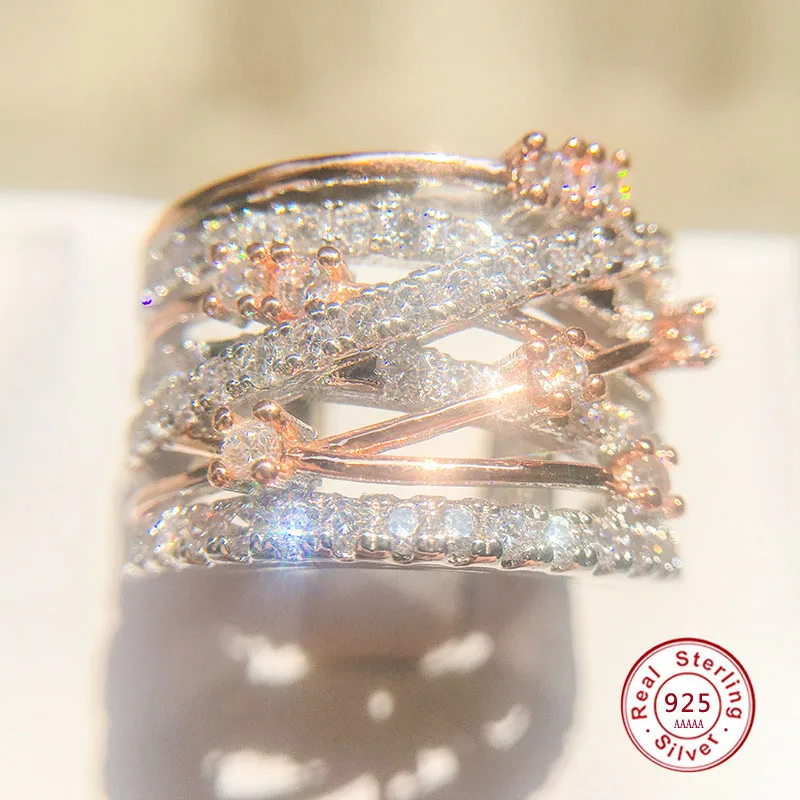 

New Fashion 925 Sterling Sliver Double color Crystal Infinity Rings Micro Inlayed Cross Rings For Women Cubic Zircon CZ Rings