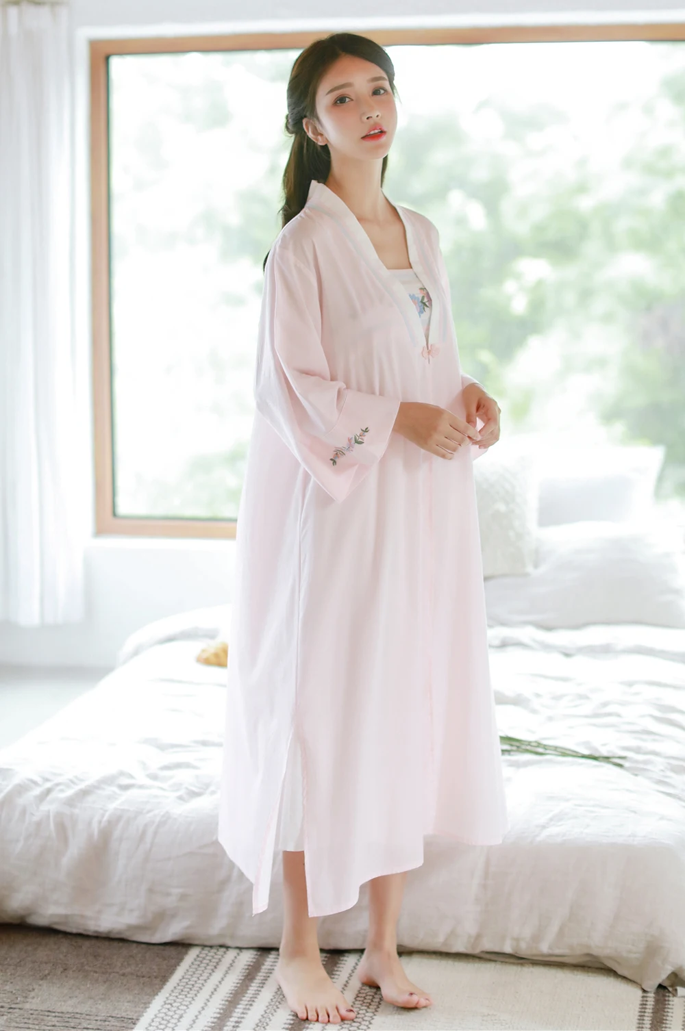 Mulheres do Vintage Conjuntos de Robe e Vestido Ocasional das Senhoras Primavera Outono Puro Algodão Princesa Dormirwear Mulheres Noite Wear Pijamas Retro 8097 10 Primavera Outono Mulheres Do Vintage Puro Algodão