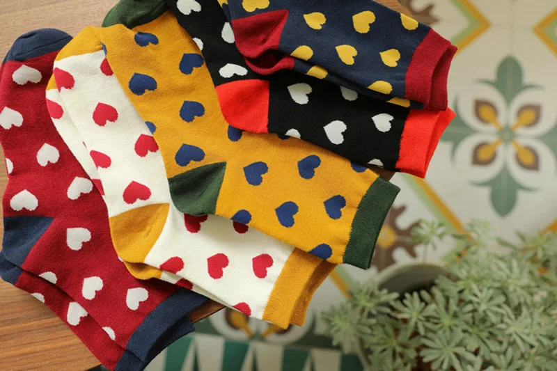 [COSPLACOOL] забавные носки с сердечками, женские жаккардовые носки Harajuku с принтом, креативные носки 5 цветов, милые японские носки