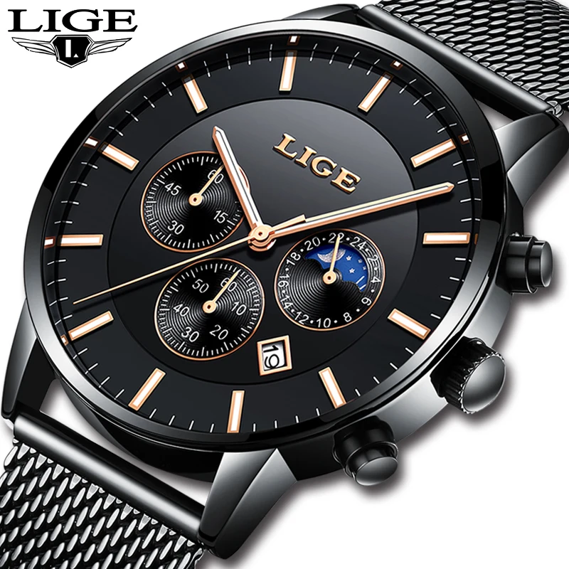 LIGE Mens Watches Top Luxury Brand Business Gold Quartz Watch Men Casual Mesh Steel Waterproof Sport Watch Relogio Masculino+Box LIGE Mens Watches Top Luxury Brand Business Gold Quartz Watch Men Casual Mesh Steel Waterproof Sport Watch Relogio Masculino+Box