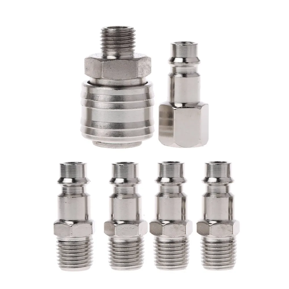 

Nickel Steel 6 Pcs EURO Air Line Hose Compressor Fitting Connector Quick Release Set 1/4" BSP