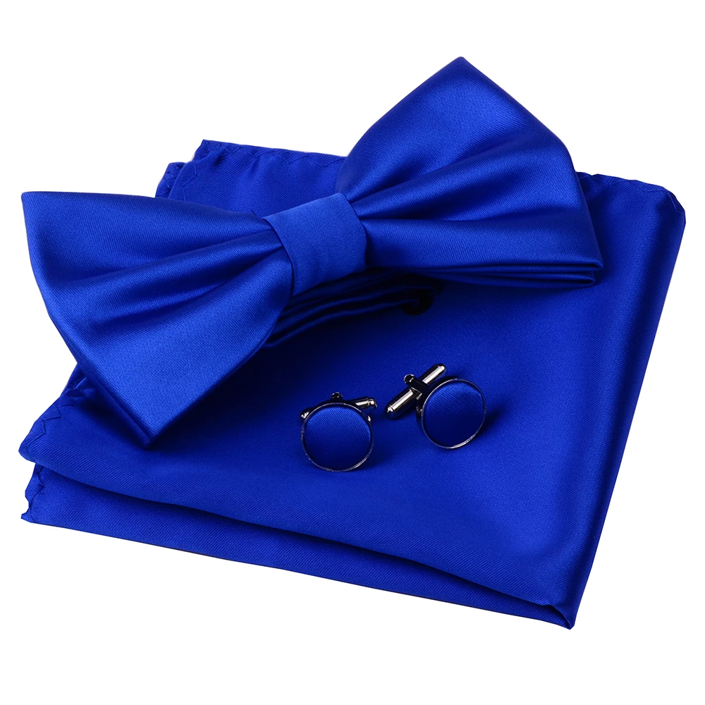 RBOCOTT Solid Color Bow Tie and Pocket Square with Cufflinks Set for Men