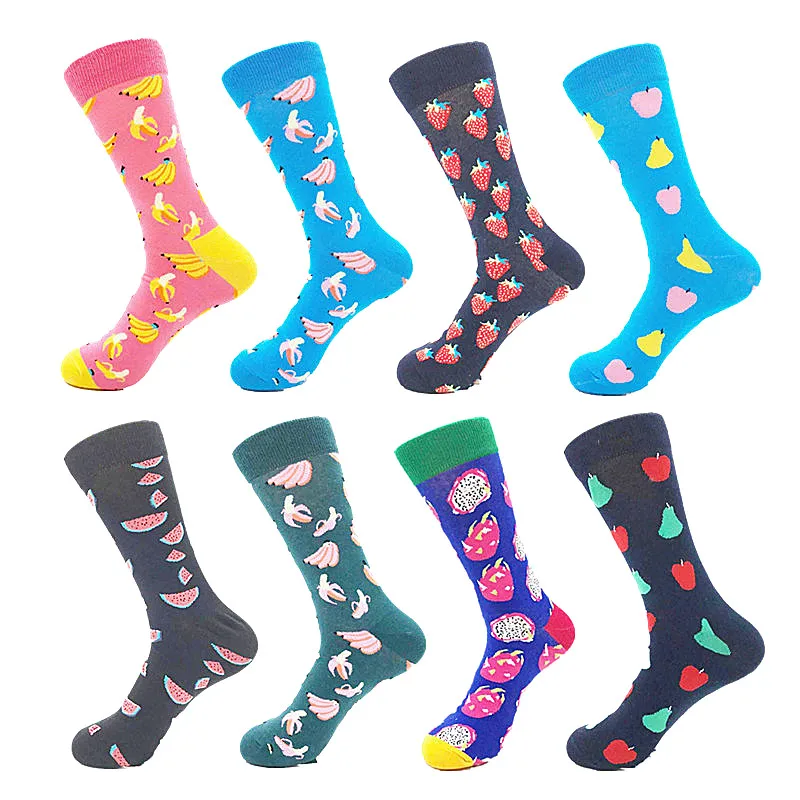 Brand Quality Mens Happy Socks Combed Cotton Fruit Cartoon 8 colors