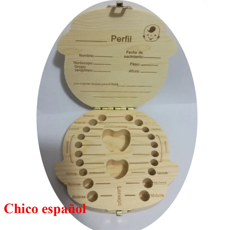 Английская/испанская деревянная коробка, органайзер, коробка для хранения зубов, коробочка для молочных зубов, Подарочная пуповина, Lanugo caja madera