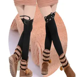 CUHAKCI зимние леггинсы женские модные повседневные теплые бархатные леггинсы с принтом кота женские вязаные шерстяные толстые супер