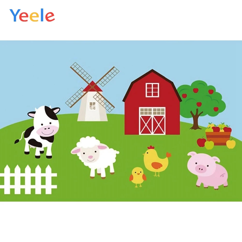 

Yeele Baby Birthday Party Photography Backgrounds Cartoon Farm Windmill Animal Custom Photographic Backdrop For Photo Studio
