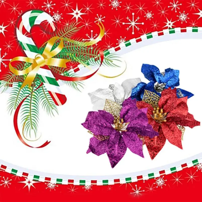 

Christmas Flowers Xmas Tree Decorations Glitter Hollow Wedding Party Home Decor Supplies christmas decorations for home C3086