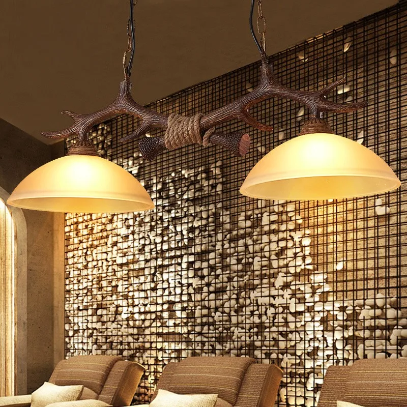 Double-head-clothing-store-lights-Nordic-retro-antlers-glass-chandeliers-resin-cafe-hanging-lamps (2)