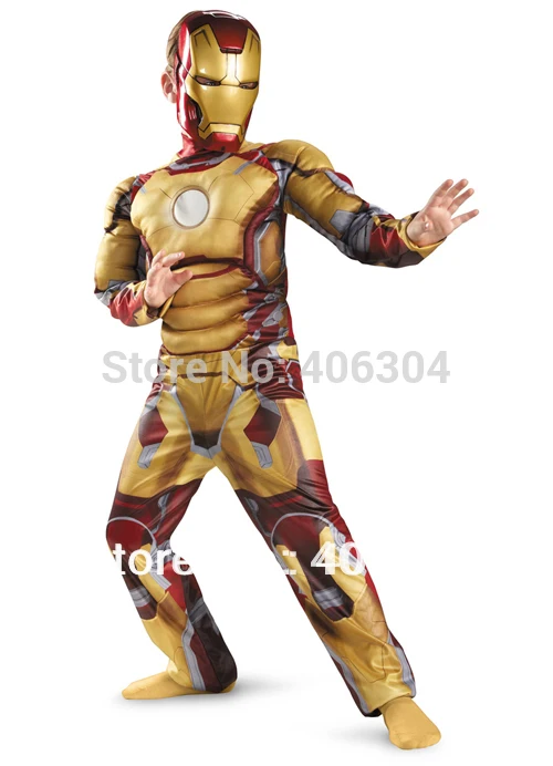 Желтый Детский костюм Железного человека «мстители» с муслями, эластичные Вечерние перчатки и одежда Железного человека для Хэллоуина, 5 размеров