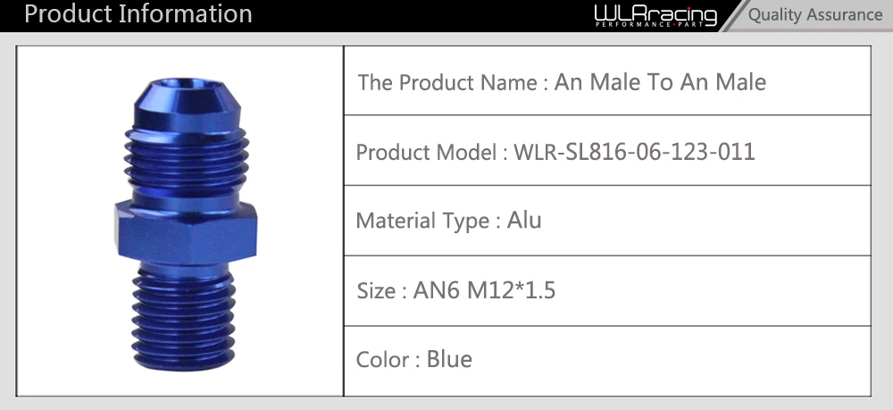 WLR RACING- синий мужской 6AN 6 раструб до M12x1.5(мм) метрический прямой фитинг от 6 до M12* 1,5 порт. Адаптер WLR-SL816-06-123