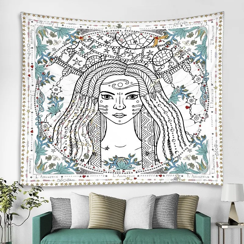 Карандаш рисунок девушка во сне психоделический Гобелен Мандала настенный элегантный Бохо хиппи гобелены скандинавский домашний декор
