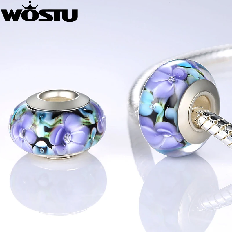 

Silver Plated Flower Murano Glass Beads Fit wst Bracelet Bangles Charms Original Fashion European Authentic Jewelry
