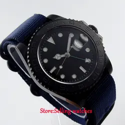 40 мм parnis черный GMT PVD керамический ободок сапфировое стекло автоматическая мужские часы
