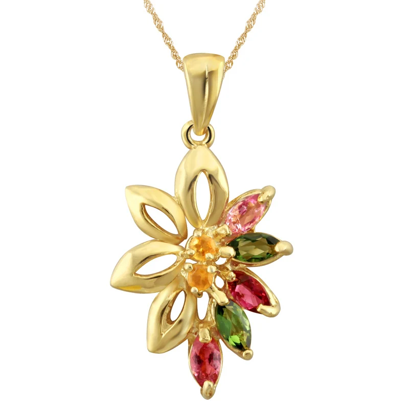 

Natural Tourmaline Pendant Necklace 925 Sterling silver Woman Fine Elegant Candy Gem Jewelry Girl Birthstone Love Gift sp0101tm