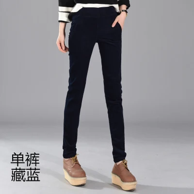 Осень-зима, вельветовые брюки с высокой талией, длинные женские брюки, плюс размер, вельветовые повседневные узкие брюки, Pantalon Femme C3633 - Цвет: dark blue