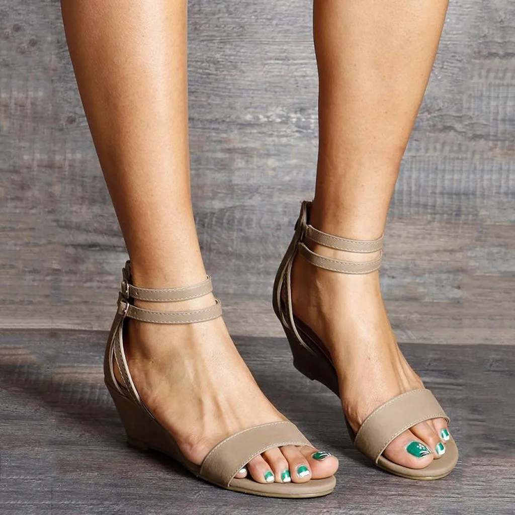 

YOUYEDIAN open toe sandals for women Womens Casual Trim Wedge Zipper Buckle Ankle Strap Open Toe Sandals Summer Shoes#g4