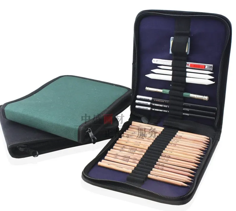 Canvas 37 holes inserting sketching zipper pencil case bag artist pen
