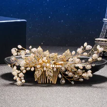 Luxury Bridal Tiara Big Pearl Flower Crystal Leaf Gold Hair Comb Wedding Shiny Bridesmaid Flower Wedding Accessories Bridal Clip Luxury Bridal Tiara Big Pearl Flower Crystal Leaf Gold Hair Comb Wedding Shiny Bridesmaid Flower Wedding Accessories Bridal Clip