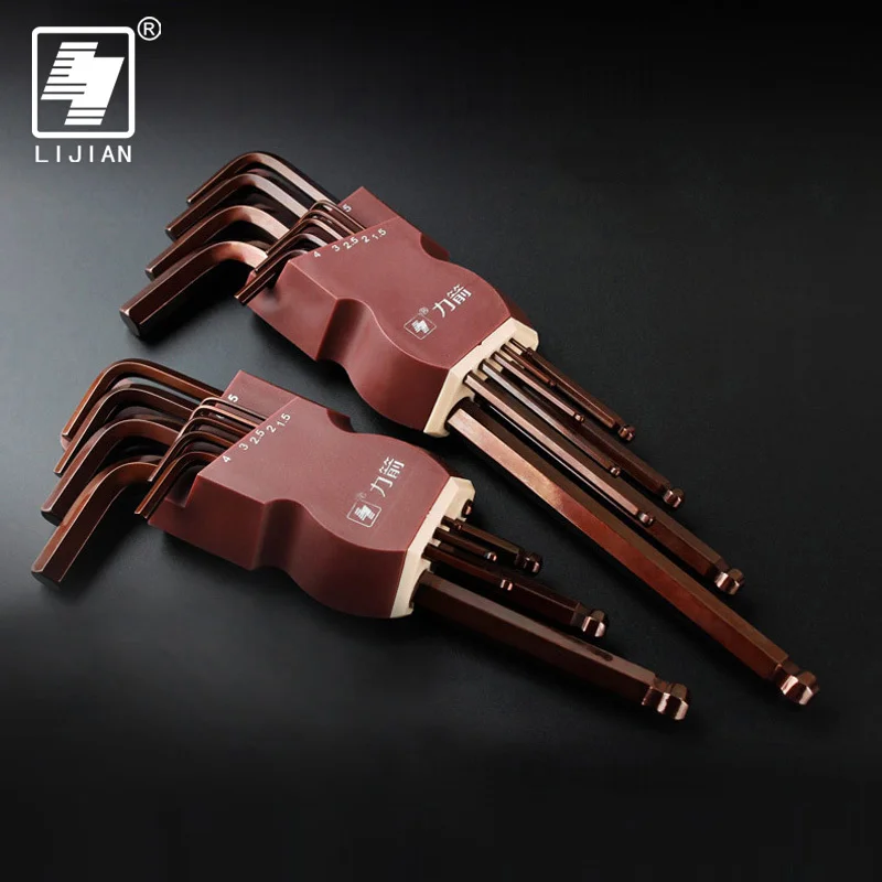 LIJIAN 9pcs set Hex Key Set Durable Spanner CR V Ball Ended Allen Key Wrench Set