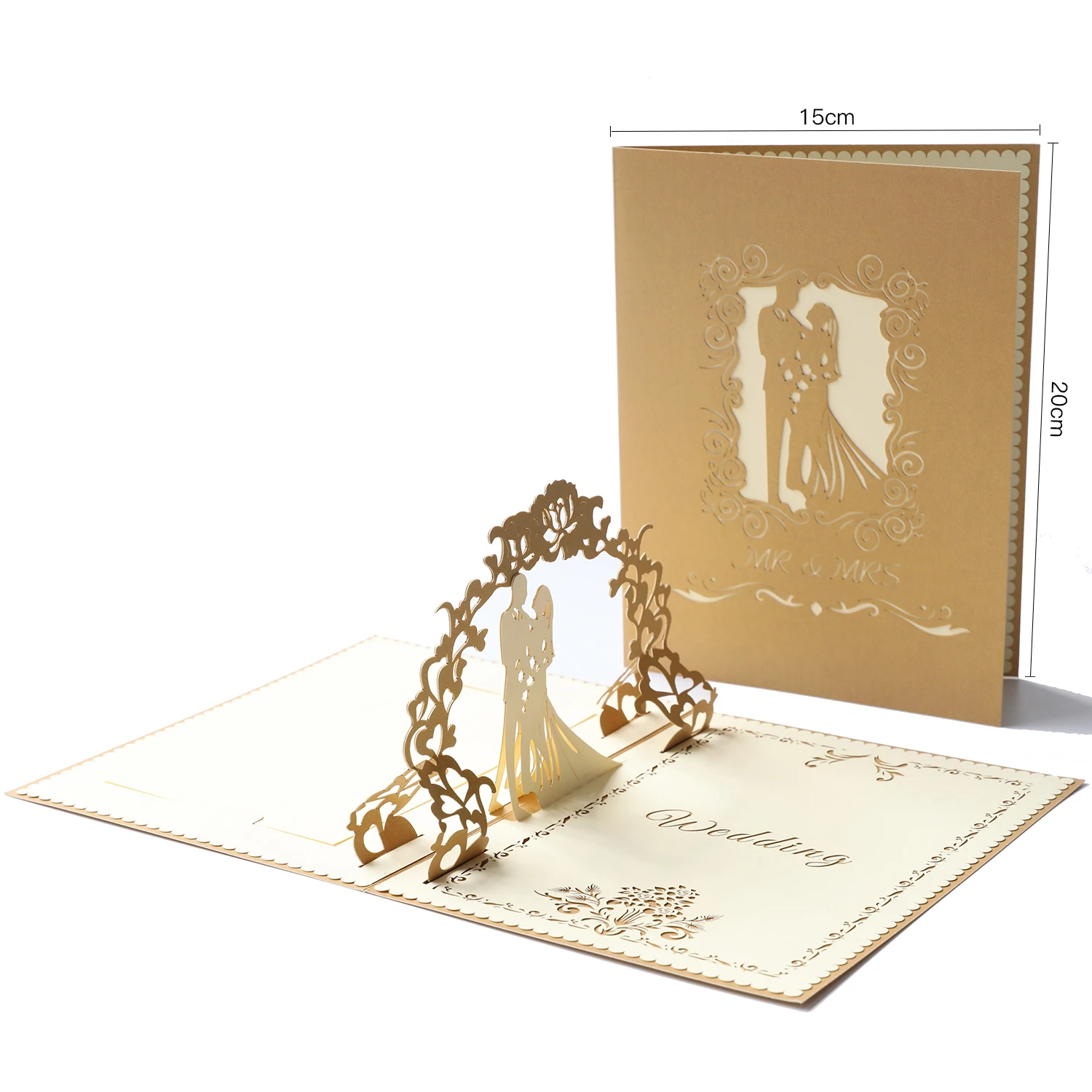 Свадебные приглашения 3D лазерная резка открытка-раскладушка настраиваемая Романтическая свадьба поздравление 100 шт открытки и 100 шт Конверт 4 цвета - Цвет: Gold