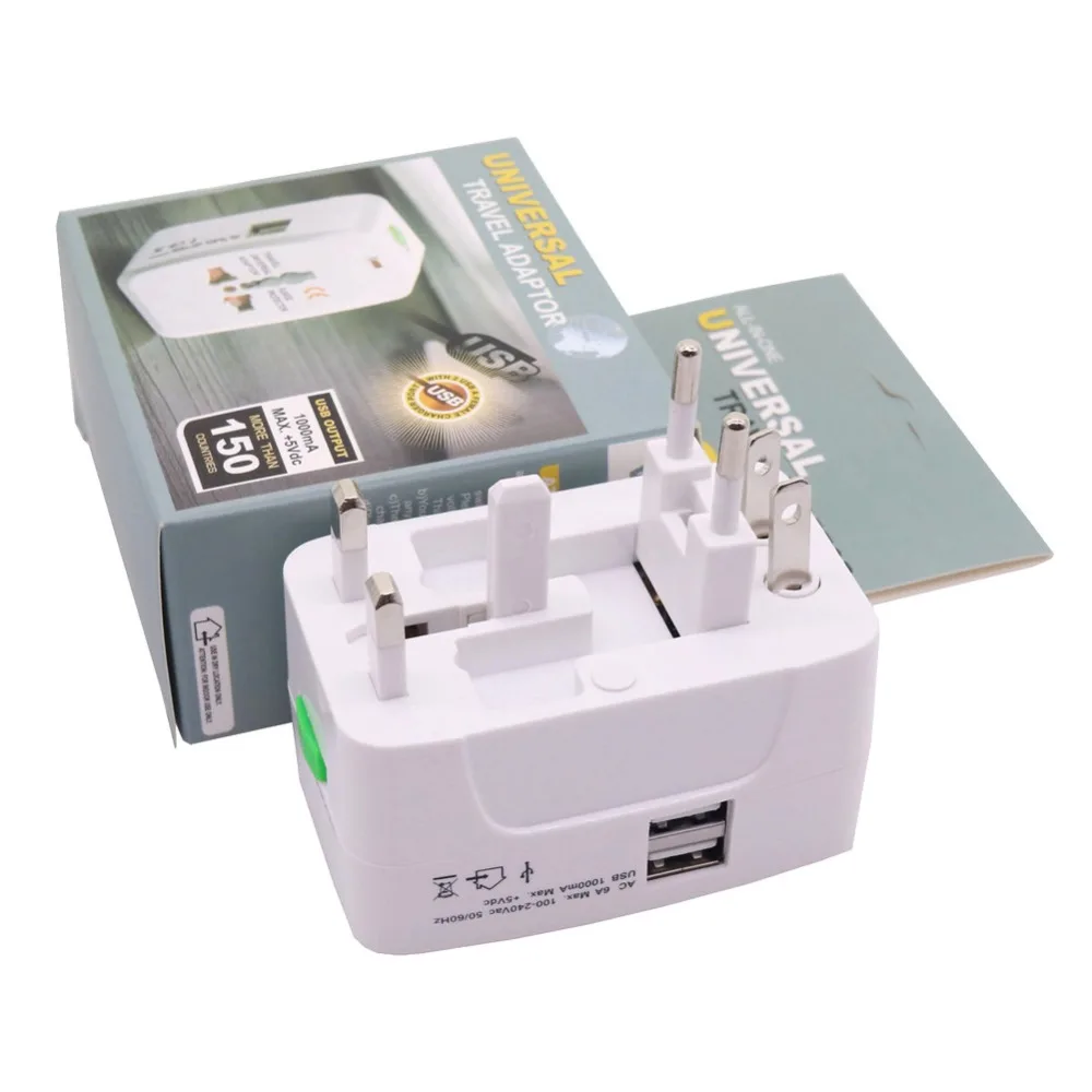 

1 Pcs Power Plug Converter 80*50*42mm Power Supplies 220V Adapters Two Usb Ports US European Australian British Regulations