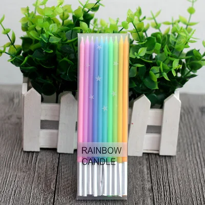 

High quality rainbow candle color gradient slender birthday cake decoration candle set