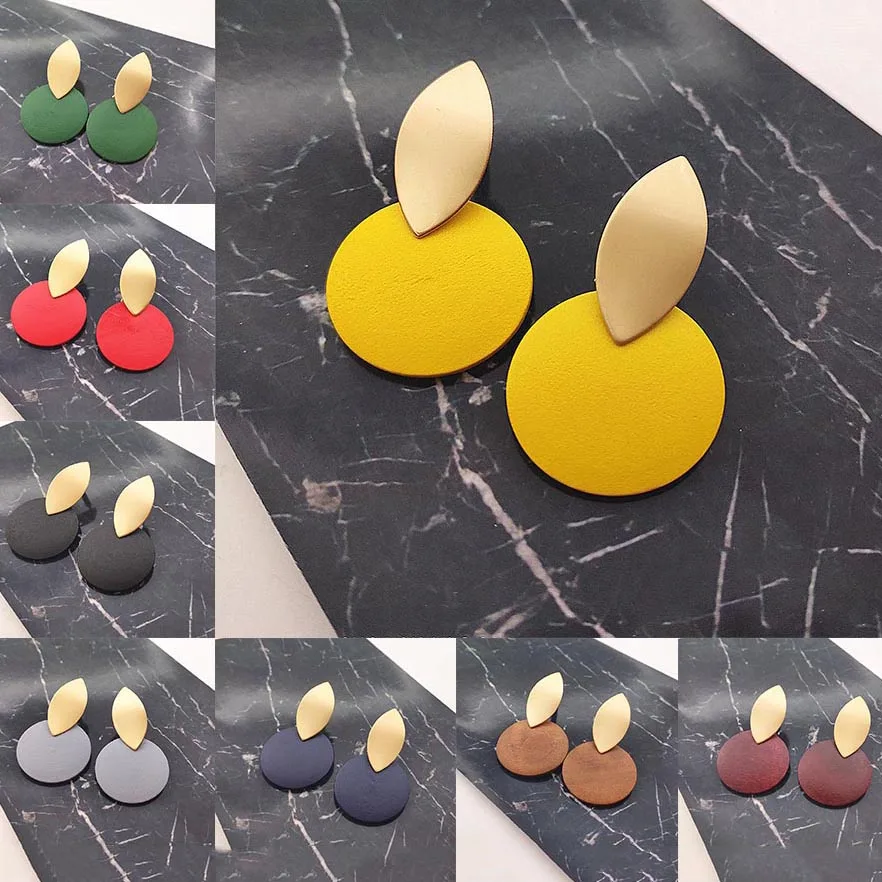 

2019 Fashion Pendant Earrings Irregular Wavy Gold Earrings Round Wood Earrings Scrub Earrings for Women Jewelry P812-P819