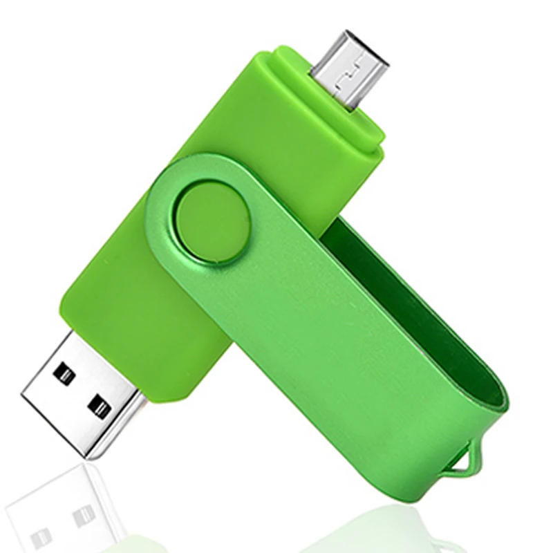 Реальный двойной флеш-накопитель, OTG Android смартфон вращающийся USB флэш-накопитель 64 ГБ 32 ГБ 16 ГБ 8 ГБ Memoria CLE USB Stick флэш-карта - Цвет: Green