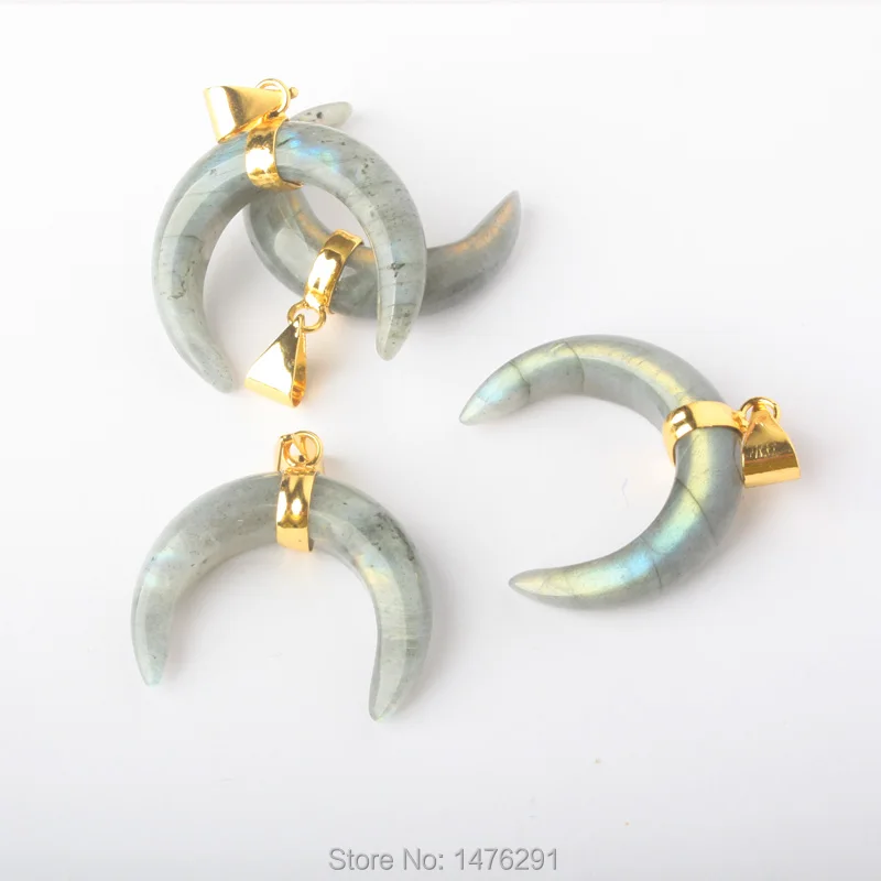 Модные подвески в виде чакры быка Φ полумесяца 1 шт.|horn pendant|labradorite stonenatural labradorite |