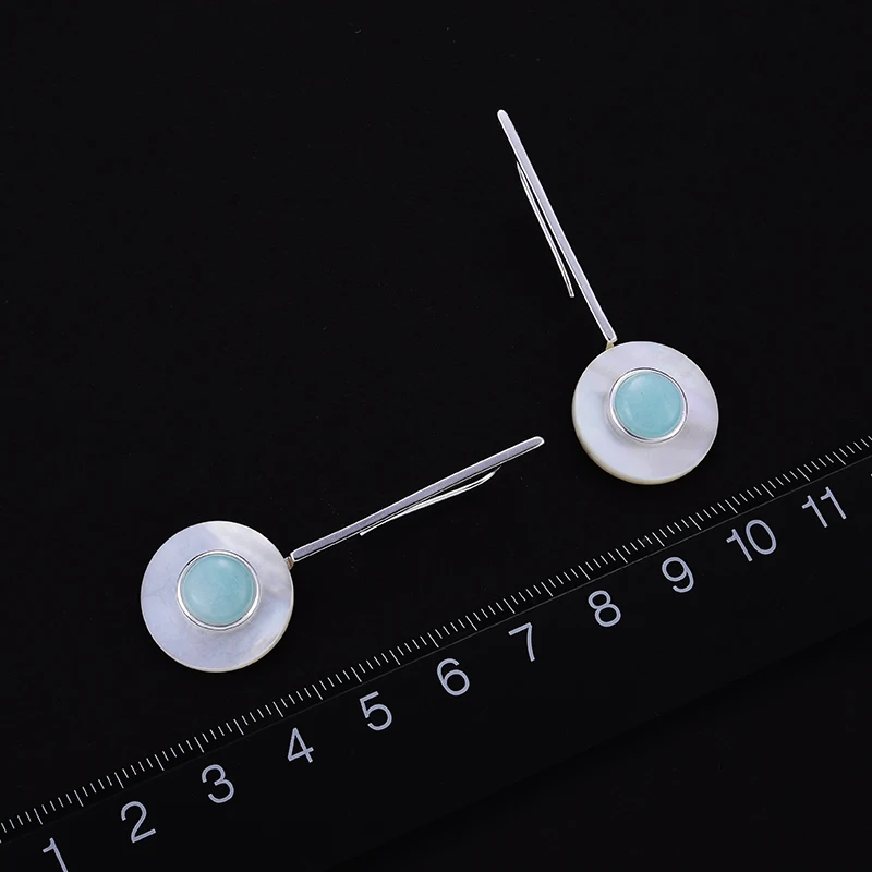 Lotus Fun 925 Sterling Silver Earrings for Women Round Amazonite Hook Drop Dangling Earring long earings fashion jewelry 2018