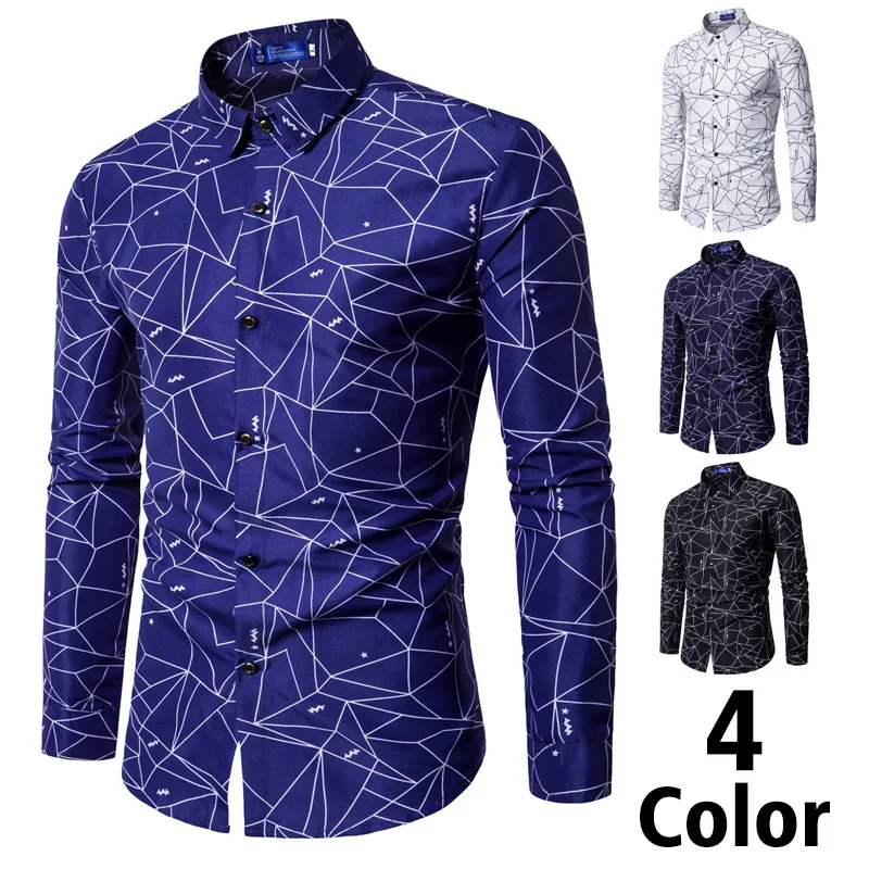 

Men's geometric printed long-sleeve shirts