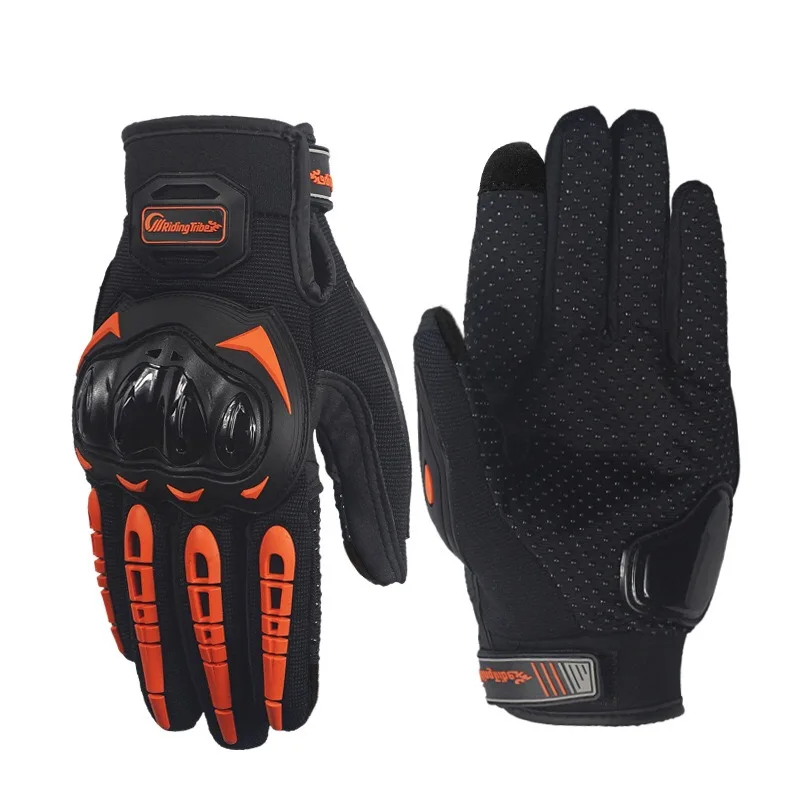 Осенне-зимние мотоциклетные перчатки на полный палец, перчатки для мотокросса, кожаные перчатки для мотогонок - Цвет: Thin-orange