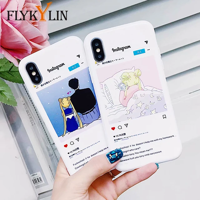 Best Offers FLYKYLIN Cartoon Couples Phone Cases For iPhone X Case For iphone 6S 6 7 8 Plus Cover Instagram Popular anime Sailor Moon Cases