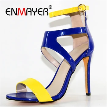 

ENMAYER Women Super High heels Sandals Women shoes Summer Open toe Sexy Party Shoes Hollow Buckle strap Zip US Size 4-10.5 CR215