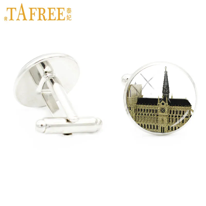 

TAFREE vintage gothic church Notre Dame de Paris glass photo men cuff links high quality french charms cufflinks jewelry E693