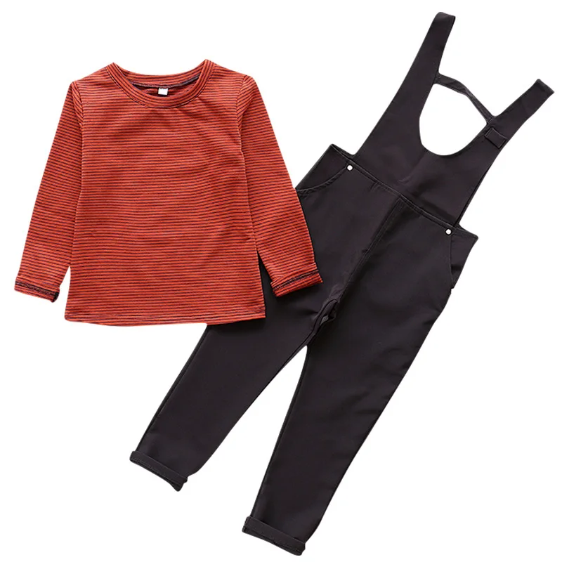 

Children Girls Clothing Sets Long Sleeve Striped T-shirts & Overalls 2pcs Spring Autumn Kids Outfits Harem Pants Girls Tees 4-12