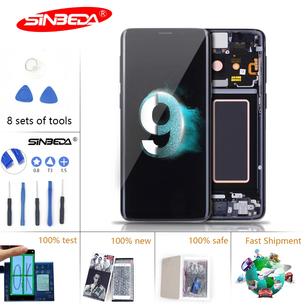 

Sinbeda Super Amoled LCD for SAMSUNG Galaxy S9 LCD Display Touch Screen Digitizer Assembly G960 for Samsung S9 Plus LCD G965