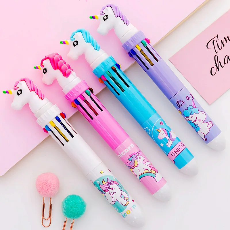 Novelty 10 Color Gel Pens Cute Cartoon Unicorn Signature Pens Kawaii