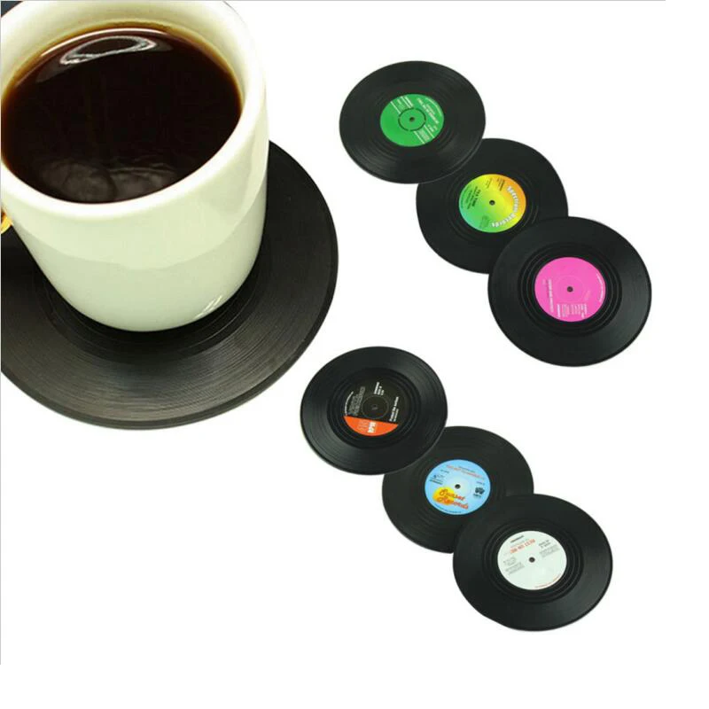 6 قطعة/المجموعة المنزل الجدول كوب حصيرة الإبداعية ديكور القهوة شرب تحديد الموقع المائدة الغزل الرجعية الفينيل CD سجل المشروبات الوقايات