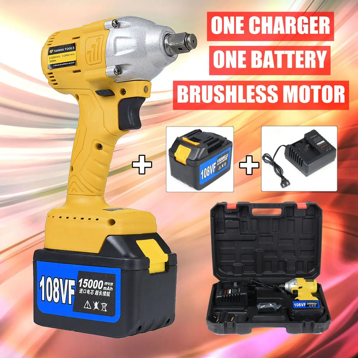

108V Cordless Impact Wrench 1/2 Rechargeable 15000mAh Lithium Battery 320Nm Brushless Electric Wrench