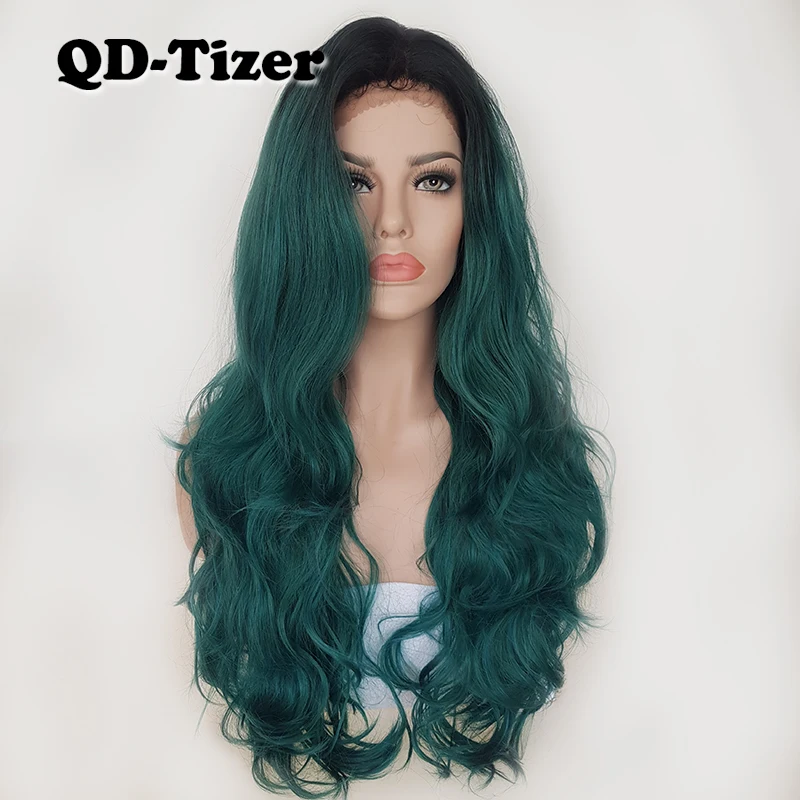 Buy Long Body Wave Glueless Lace Front Wigs Ombre Green High Quality Wavy Hair
