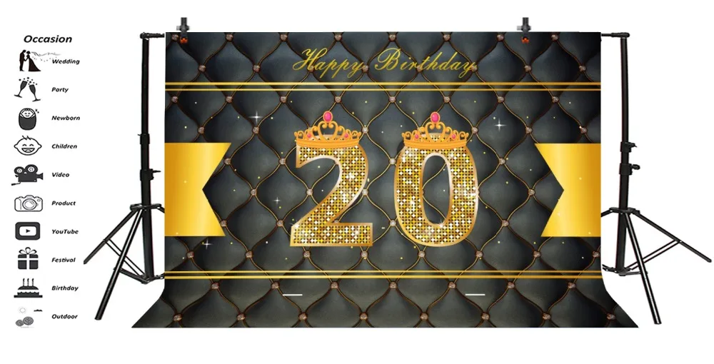 Laeacco Leather Diamonds Glitters Girl 20th Birthday Photography Backgrounds Customized Photographic Backdrops For Photo Studio