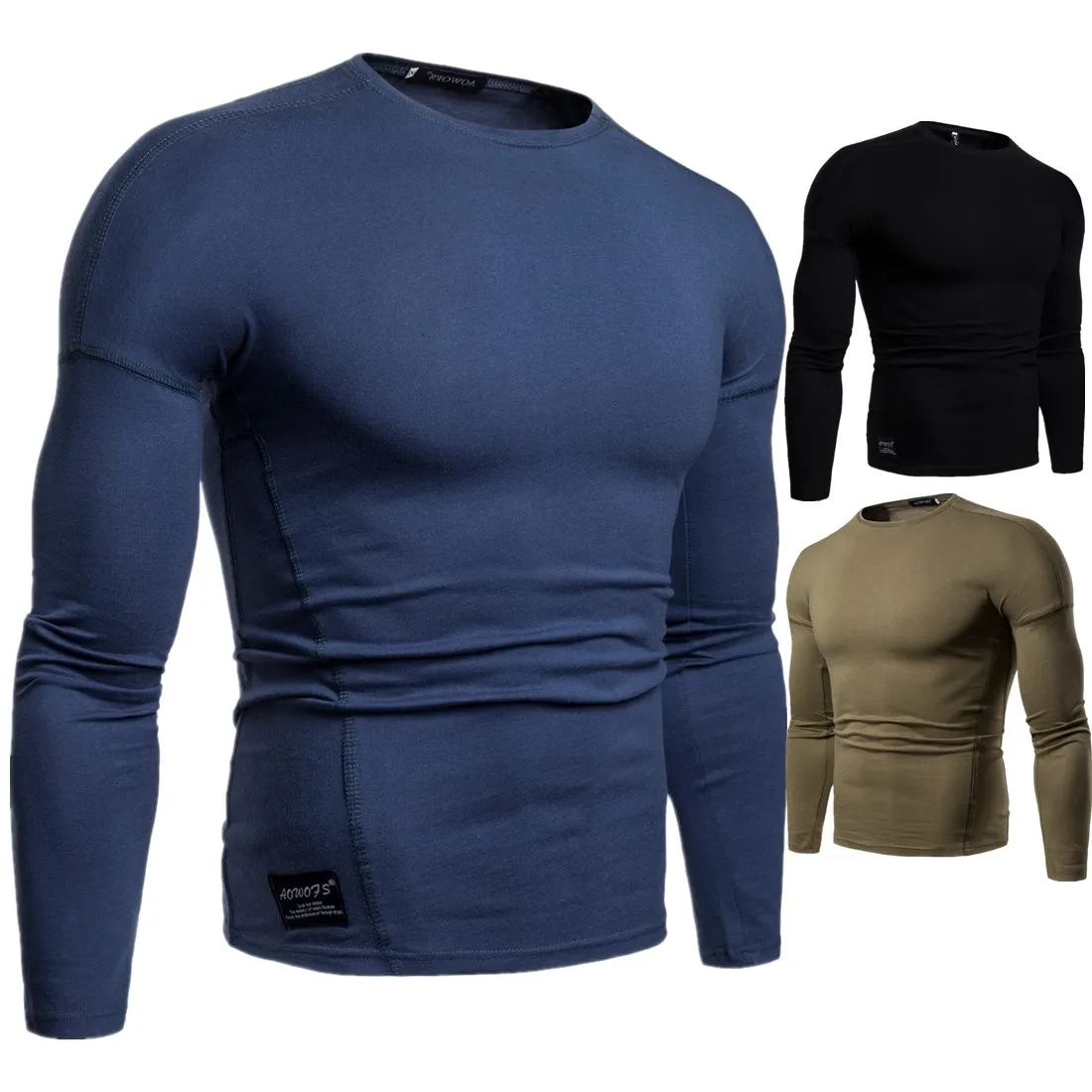 

New Mens Cotton T shirt Long sleeve Slim Fit Solid Color O-neck Soft Plus Size Tops Bottom Tee Shirts for Male Euro size S-2XL