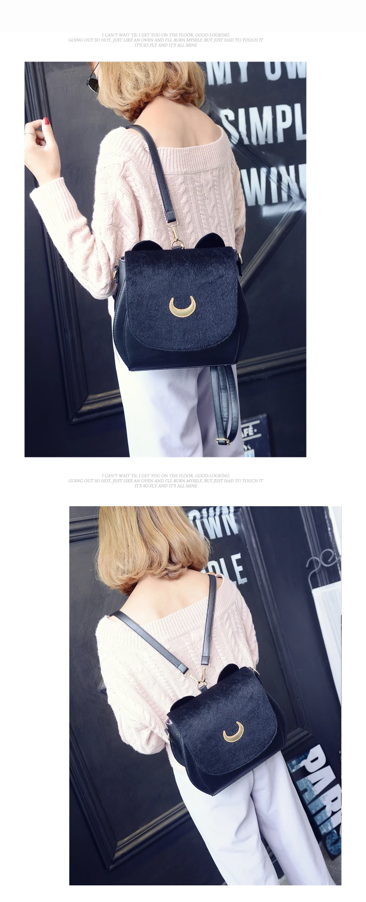 Новинка, корейский женский рюкзак Sailor Moon, многофункциональный черный рюкзак Luna Cat, женский рюкзак, два использования, рюкзак