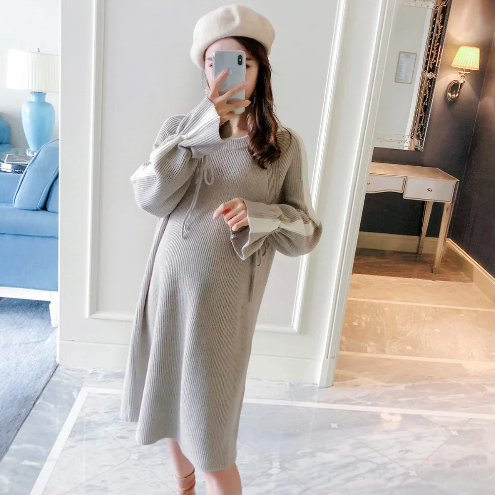 

Pregnant women wearing sweaters 2018 new fashion long-sleeved drawstring loose maternity dress long tide shirt