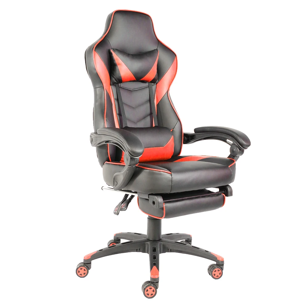 

C-type Foldable High-Back PU Leather Nylon Foot Racing Chair with Footrest Adjustable Lumbar and Cervical Neck Cushions Office