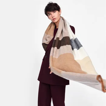 

[BQACCES] 2018 Winter Thick Warm Cashmere Like Scarves Women Men Stripe Plaid Acrylic Blanket Scarf Shawl Brand High Quality