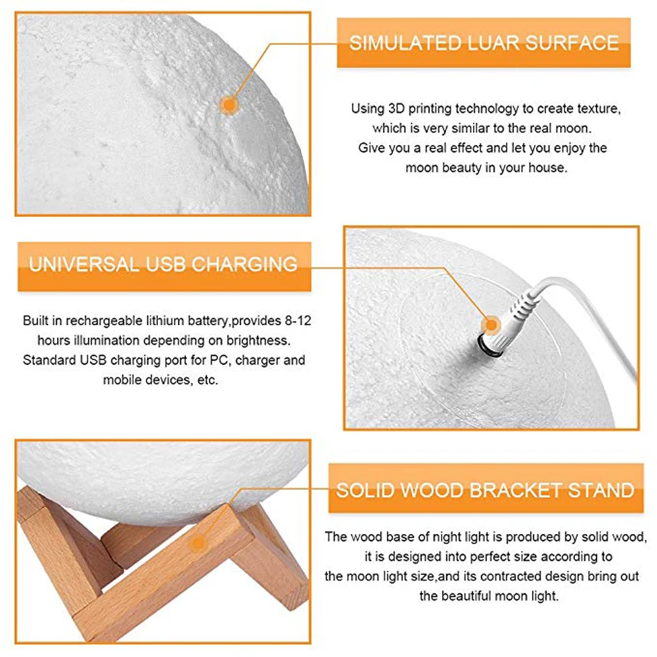 Xsky 3D طباعة القمر مسة خفيفة التبديل مصابيح طاولة غرفة نوم خزانة Usb Led ليلة ضوء ديكور المنزل 3d القمرية أضواء الإبداعية هدايا