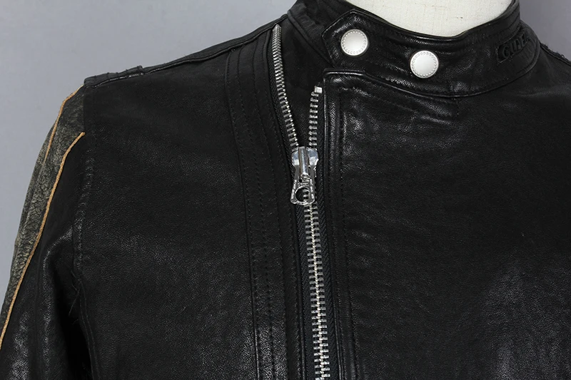 Flash Deal 2019 Fashion Genuine Leather Jacket Men Sheepskin Turn Down Collar Slim Fit Real Leather Jacket Short Letter pattern Autumn Coat 7