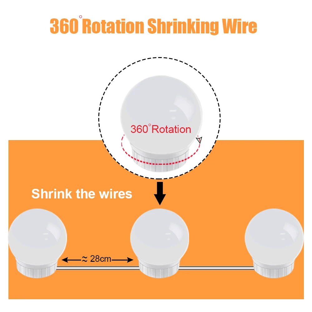  USB LED Makeup Mirror Light Vanity Lamps Brightness Dimmable Hollywood Lights Bulbs Lamps Kit For M